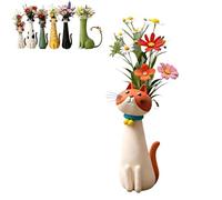 Handcrafted Quirky Cat Vase, Whimsical Ceramic Cat Flower Vase, Funny Kitty Planter for Desk & Shelf, Boho Home Decor, Unique Gift for Cats Lovers (E)
