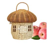 Handcrafted Rattan Mushroom - House Shaped Mushroom Basket With Lid, Portable Cute Handmade Handcrafted Decoration Artwork Rattan | For Picnic Photography Doll House Beach Table Kitchen