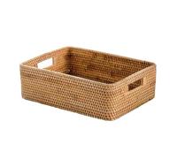 Handcrafted Rattan Serving and Display Tray, Natural Stackable Wicker Basket with Handles for Snack, Candy, and Fruit Storage