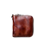 Handcrafted Retro Genuine Leather Men's Wallet - Zipper Short Style Pure Vegetable Tanned Cowhide(Retro Brown)