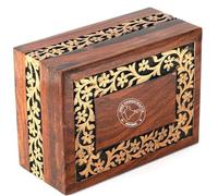 Handcrafted Rosewood Cremation Urn for Human Ashes - Extra-Large Wooden Funeral Urn Box with Golden Floral Engraving, Memorial Burial Casket for Adults (Holds 260 cu/in, 11"x7.25"x4.5")