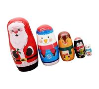 Handcrafted Russian Stacking Dolls Christmas Theme Wooden Nesting Santa Decor Set of 5 Gifts Matryoshka Doll