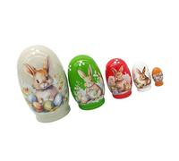 Handcrafted Russian Stacking Dolls Easter Theme Wooden Nesting Rabbits Decor Set of 5 Gifts Russian Doll Set Russian Nesting Doll Set