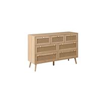 Handcrafted Rustic Oak Rattan 7 Drawer Dresser - Stylish Bedroom Storage Chest for Optimal nization and Décor