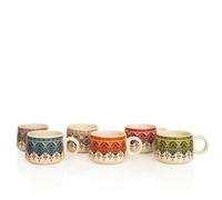 Handcrafted Set of 6 Ceramic Tea Cups 150 ML Elegant Porcelain Breakfast Coffee Mugs Boho Style For Cortado Cappuccino Espresso Kulhad Chai Microwave & Dishwasher Food Safe For Home Office Kitchen