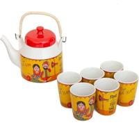 Handcrafted Set of 6 Traditional Ceramic Kulhar Kulhad Chai Tea Coffee Serving Cup Mug Set With Kettle, Glazed Earthenware Finish Artisanal Studio Pottery Food & Microwave Safe Rustic Eco-Friendly