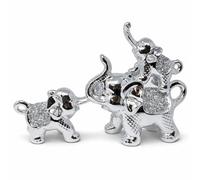 Handcrafted Silver Ceramic Elephant Ornaments, Set of 3, Crushed Diamond Finish, Sparkling Home Decor Accent - 12cm