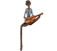 Handcrafted Sitting Jazz Man Guitar Player Figurine - Decorative Edge-Sitting Sculpture, for Music Lovers, Part of the 'Sitting Jazz Band' Collection *0262*