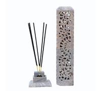 Handcrafted Soapstone Incense Tower and Candle Holder 11”inch Artistic Burner for Home Decor Gift, Spa & Relaxation | Elegant Tea Light Holder & Aroma Diffuser | Handcrafted Incense Stick Holder