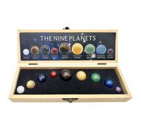 Handcrafted Solar System Model 9 Planets Natural Gemstones Sphere,Gemstone Planets with Wooden Box,Solar System Gems Decor Astronomy Gifts,Planet Gift for Astronomy Enthusiasts
