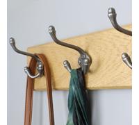 Handcrafted Solid Oak Coat Rack With Cast Iron 1883 Triple Hooks 600mm - 4 Hooks