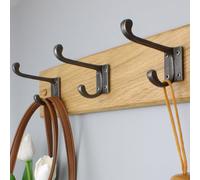 Handcrafted Solid Oak Coat Rack With Cast Iron Hooks 450mm - 3 Hooks