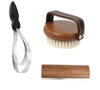 Handcrafted Solid Wood Horse Grooming Set, 3-Piece Kit With Single-Handle Sweat Scraper, Double-Handle Sweat Scraper and Brush for Equine Cleaning