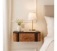 Handcrafted Solid Wood Wall-Mounted Bedside Drawer with Spacious Drawer, Bedside Table with Bronze Metal Accent, 32L x 50W x 18H cm, Brown Aosom UK