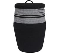 Handcrafted tall cotton rope basket with lid, stylish flagon shape with lid, laundry hamper with top, for bedroom and living room, 26 x 20 inches, Grey Mix/Black