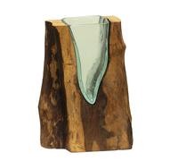 Handcrafted Teak Root & Molten Lava Glass Vase, 30cm, Natural Rustic Wood With Recycled Glass