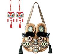 Handcrafted Tiger-Head Crossbody Bag - A Tiger-Shaped Satchel Featuring Tassels Embroidery; A Unique, Folk-Inspired Chinese Shoulder Bag Rich In Cultural Heritage (1 Piece)