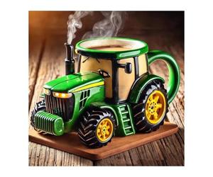 Handcrafted Tractor Coffee Mug,11 Ounces Semi-trailer Shaped Coffee Cup, Creative Gift for Farm and Truck Lovers, Vintage Farm Equipment Mugs, Driver Gifts For Drivers Men, Father's Day(Green2)