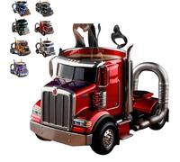 Handcrafted Truck Coffee Mug, Creative 11oz Truck-Design Coffee Cup, Semi-Lorry Espresso Mugs, Lorry Espresso Cup with Handle, Unique Gift for Lorry Lovers (Red)