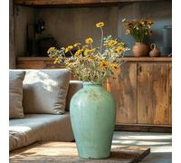 Handcrafted Turquoise Mint Terracotta Floor Vase - Small 25cm x 40cm Rustic Greek Style Pottery for Artificial Flowers & Vintage Home Décor