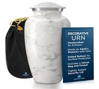 Handcrafted Urn for Ashes Adult Male and Female - Cremation Urns for Human Ashes Adult Man and Woman - Decorative Funeral Urns - Memorial Urn with White Marble Finish - Includes Velvet Bag - Large