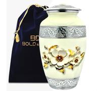 Handcrafted Urn for Ashes Adult Male and Female - Cremation Urns for Human Ashes Adult Man and Woman - Decorative Funeral Urns - Memorial Urn with Pearl Flower Finish - Includes Velvet Bag - Large