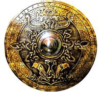Handcrafted Viking Shield with Intricate Bird Carvings Replica LARP Shield for Roleplay,Cosplay Halloween & Home