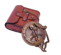 Handcrafted Vintage Brass Sundial Compass - Antique Nautical Sun Clock with Leather Case - Engraved Collectible Brass Compass Gift for Men - Nautical Gifts for Men, Best Anniversary Vintage Gifts