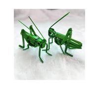Handcrafted Wire Grasshopper Ornaments, Green Aluminium, 8x8x3 cm, Set of 2