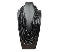 Handcrafted Wooden Bead Statement Necklace, 8-Layer Ethnic Design, Long Multi-Strand Style, Traditional West Asian Fashion Accessory (black)