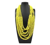 Handcrafted Wooden Bead Statement Necklace, 8-Layer Ethnic Design, Long Multi-Strand Style, Traditional West Asian Fashion Accessory (yellow)