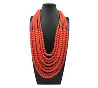 Handcrafted Wooden Bead Statement Necklace, 8-Layer Ethnic Design, Long Multi-Strand Style, Traditional West Asian Fashion Accessory (orange)