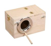 Handcrafted Wooden Bird Nesting Box with Metal Porthole Window - Premium Pine Wood Construction, Brass-Plated Hinges, Mounting Perch (M)