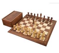 Handcrafted Wooden Chess Set - Folding 2-in-1 Chess & Checkers, 16" Board with Storage, Extra Queens, Travel-Friendly, for Kids & Adults
