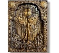 Handcrafted Wooden Christian Icon - Archangel Michael | Confirmation Gift, Religious Decor, Eco-Friendly (starry) - Exquisite Pocket-Sized Icon - Jewelry-Quality