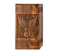 Handcrafted Wooden Cremation Urn for Human Ashes - Guitar Wings of Angel with Musical Notes, 250lbs Capacity - Suitable for Burial for Men, Women, Mom, Dad - Decorative Funeral Urn Box and Casket