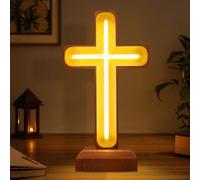 Handcrafted Wooden Cross Lamp for Spiritual Home Decor and Gifting, Cross Neon Sign with USB-Powered Warm Light for Bedside, Prayer Spaces, Christmas, Weddings, Baptism, Memorials
