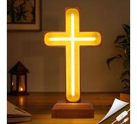 Handcrafted Wooden Cross Lamp, USB Warm Light for Bedside