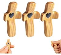 Handcrafted Wooden Cross My Heart, Wooden Cross Fidget, Encouragement Gift, Relieve Anxiety Comfort Cross for Clutching, Clinging and Praying, Pocket Cross Religious Gift for Children and Adults(B,3PC
