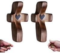 Handcrafted Wooden Cross My Heart, Wooden Cross Fidget, Encouragement Gift, Relieve Anxiety Comfort Cross for Clutching, Clinging and Praying, Pocket Cross Religious Gift for Children and Adults(A,2PC