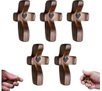 Handcrafted Wooden Cross My Heart, Wooden Cross Fidget, Encouragement Gift, Relieve Anxiety Comfort Cross for Clutching, Clinging and Praying, Pocket Cross Religious Gift for Children and Adults(A,5PC