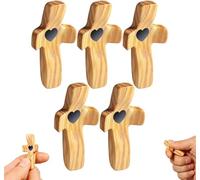 Handcrafted Wooden Cross My Heart, Wooden Cross Fidget, Encouragement Gift, Relieve Anxiety Comfort Cross for Clutching, Clinging and Praying, Pocket Cross Religious Gift for Children and Adults(B,5PC