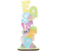 Handcrafted Wooden Easter Ornament 3D Painted Eggs Bunny Letters Multicolor 18x7.8cm Spring Table Mantel Nursery Classroom Holiday Home Decoration(A)
