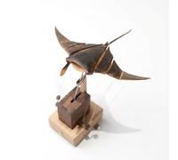 Handcrafted Wooden Kinetic Manta Ray Sculpture - Fluid Motion Automata Desk Decor, Solid Walnut Wood Office Accessory, Unique Relaxation Gift for Men Dad Husband, No Assembly Required