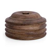 Handcrafted Wooden Mexican Tortilla Warmer Basket Indian Chapati Roti Bread Holder Box Pancake Keeper Serveware Hot Pot Casserole Dish with Lid Home Kitchen Dining Decor, Natural Brown, 22 x 11 cms