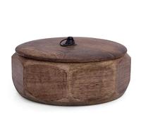 Handcrafted Wooden Mexican Tortilla Warmer Basket Indian Chapati Roti Bread Holder Box Pancake Keeper Serveware Hot Pot Casserole Dish With Lid Home Kitchen Dining Decor, Natural Brown, 23 x 9 cms