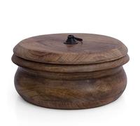Handcrafted Wooden Mexican Tortilla Warmer Basket Indian Chapati Roti Bread Holder Box Pancake Keeper Serveware Hot Pot Casserole Dish with Lid Home Kitchen Dining Decor, Natural Brown, 22 x 10 cms