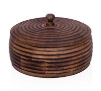 Handcrafted Wooden Mexican Tortilla Warmer Basket Indian Chapati Roti Bread Holder Box Pancake Keeper Serveware Hot Pot Casserole Dish With Lid Home Kitchen Dining Decor, Antique Brown, 23 x 7 cms