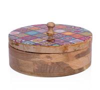 Handcrafted Wooden Mexican Tortilla Warmer Basket Indian Chapati Roti Bread Holder Box Pancake Keeper Serveware Hot Pot Casserole Dish With Lid Home Kitchen Dining Decor, Natural Brown, 23 x 7 cms