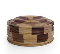 Handcrafted Wooden Mexican Tortilla Warmer Basket Indian Chapati Roti Bread Holder Box Pancake Keeper Serveware Hot Pot Casserole Dish with Lid Home Kitchen Dining Decor Natural, 23 x 9 cms